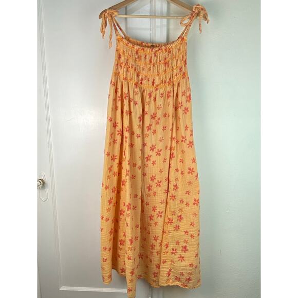 Free People Women's S Orange Smocked Tie Strap Maxi Sundress - Picture 2 of 7
